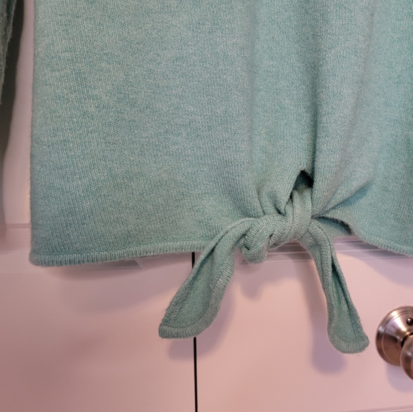 LOFT PLUS Women's Soft Mock Neck Tiffany Blue/Teal Tie Hem Sweater - 14 - Picture 3 of 13